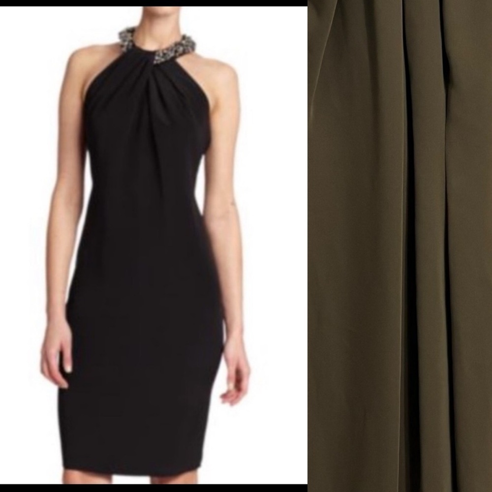 New Carmen Marc Valvo Sz 4 Green Crepe Beaded Neck Halter Dress